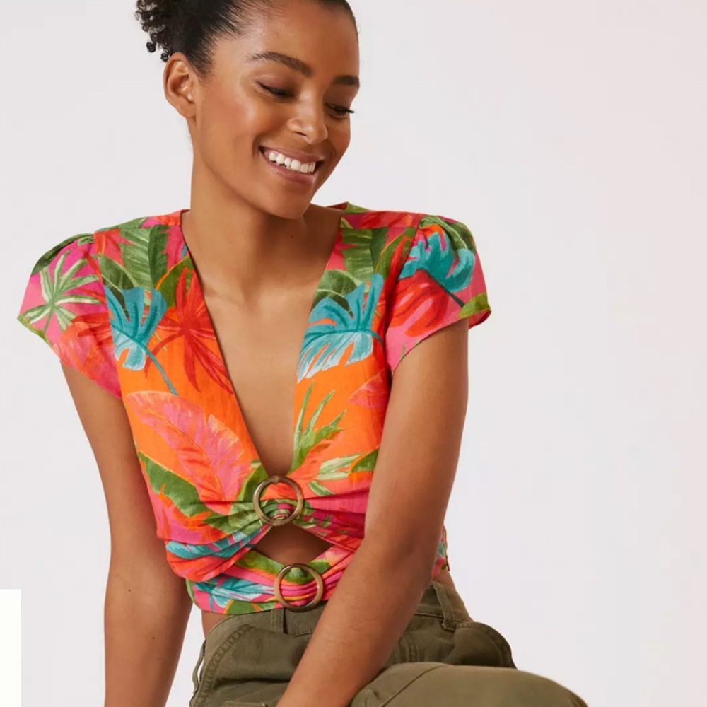 NWT Farm Rio Anthropologie Cutout Linen Top size XL
